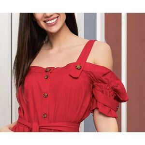 Alpha Omega Anthropologie Burdo Off Shoulder Ruffled Pleated‎ Cocktail Top Sz M